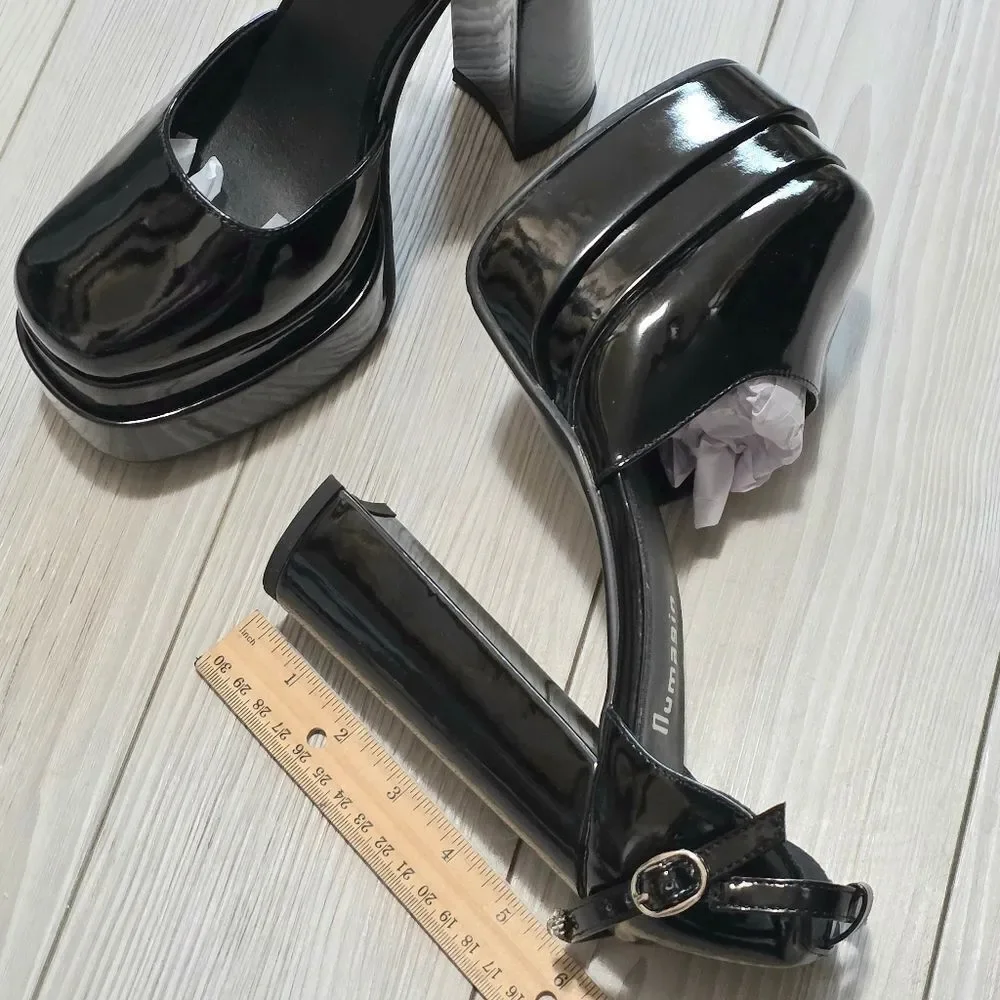 (36-4276) Women's Sexy Patent Leather Platform Chunky High Heels Sz 40 (9.5)